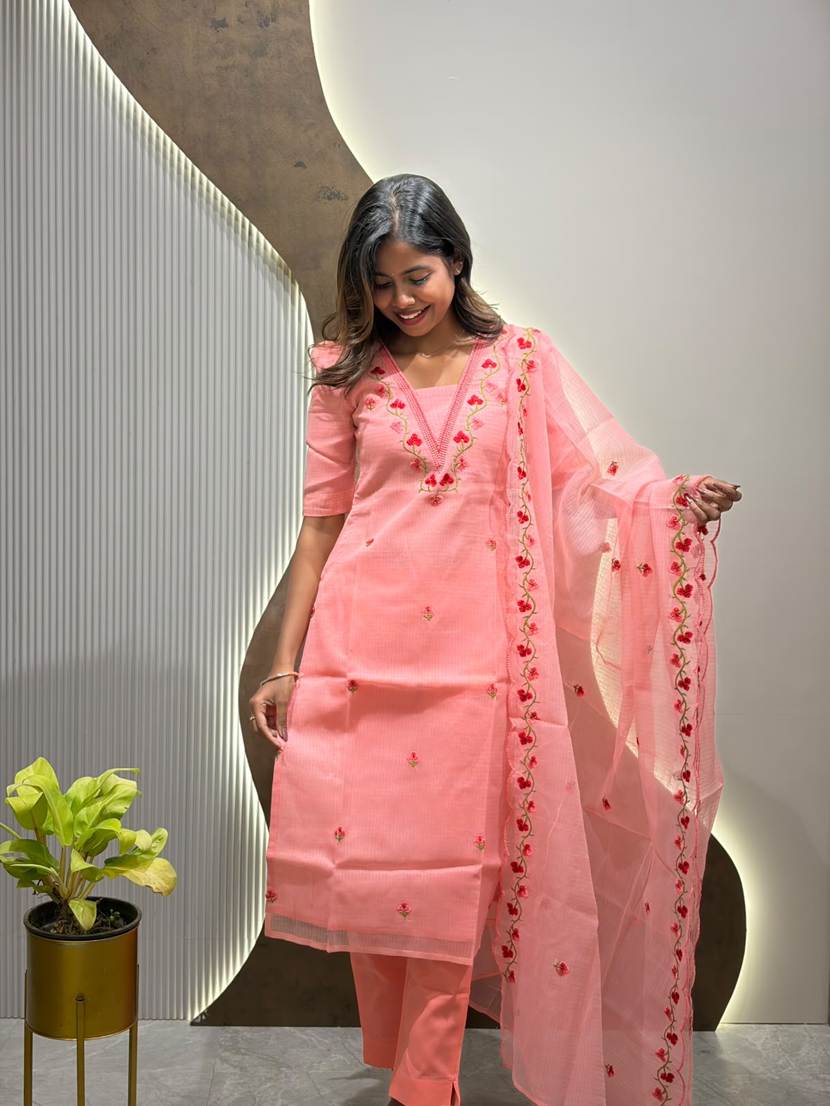 Peach Embroidery Kota Set - Image 3