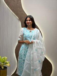 Aqua Blue Kota Embroidery Set