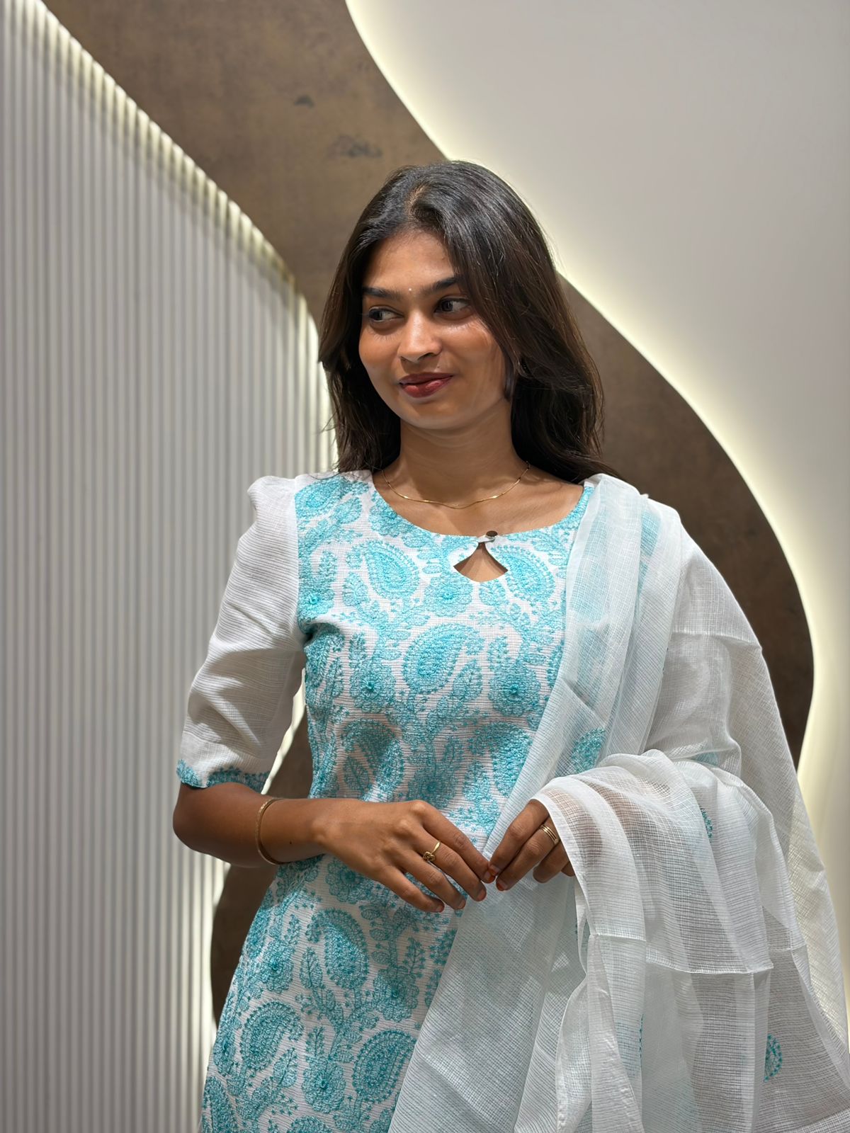 Aqua Blue Kota Embroidery Set - Image 4