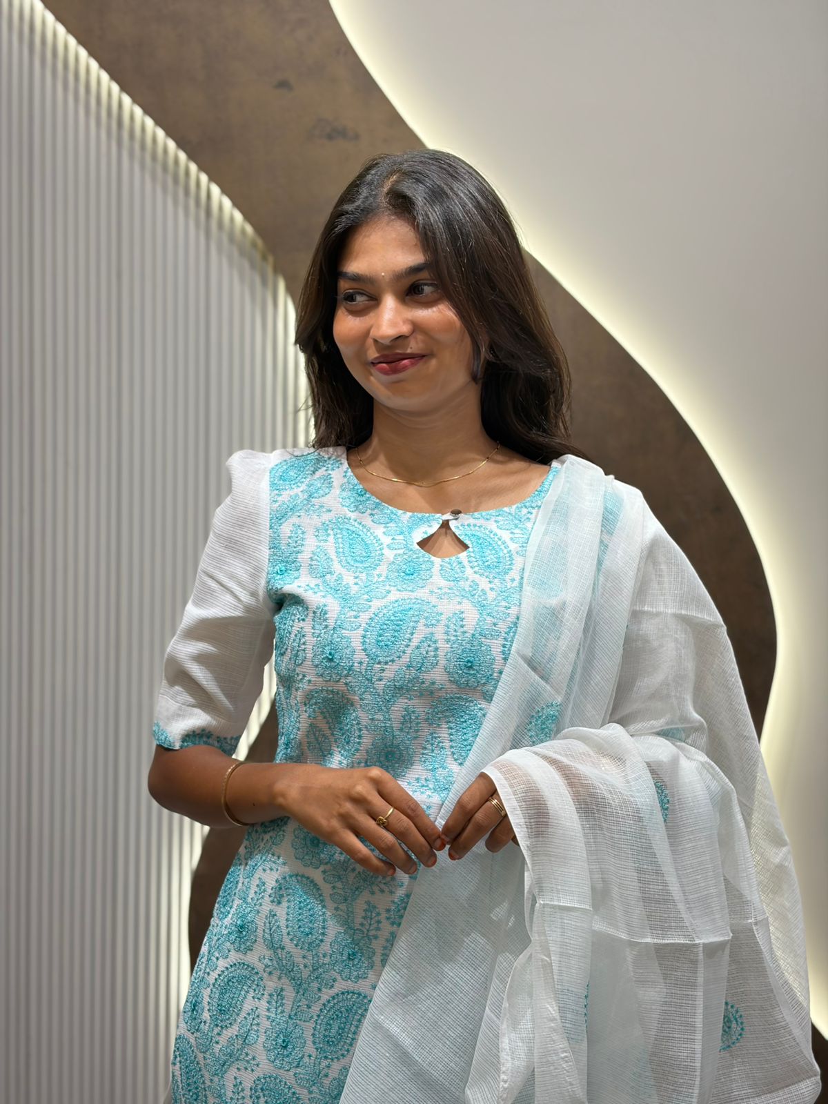 Aqua Blue Kota Embroidery Set - Image 2