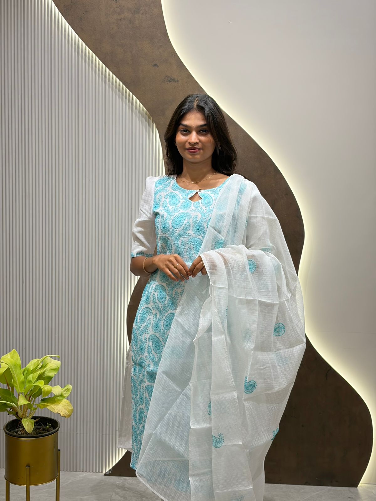 Aqua Blue Kota Embroidery Set - Image 3