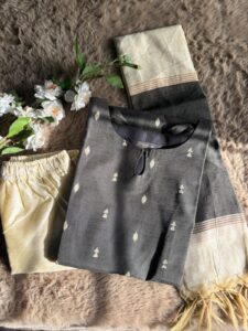 Grey Semi Raw Silk Set