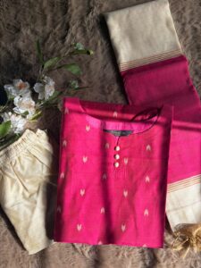 Pink Semi Raw Silk Set
