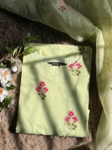 Pista Green Kota Cotton Set